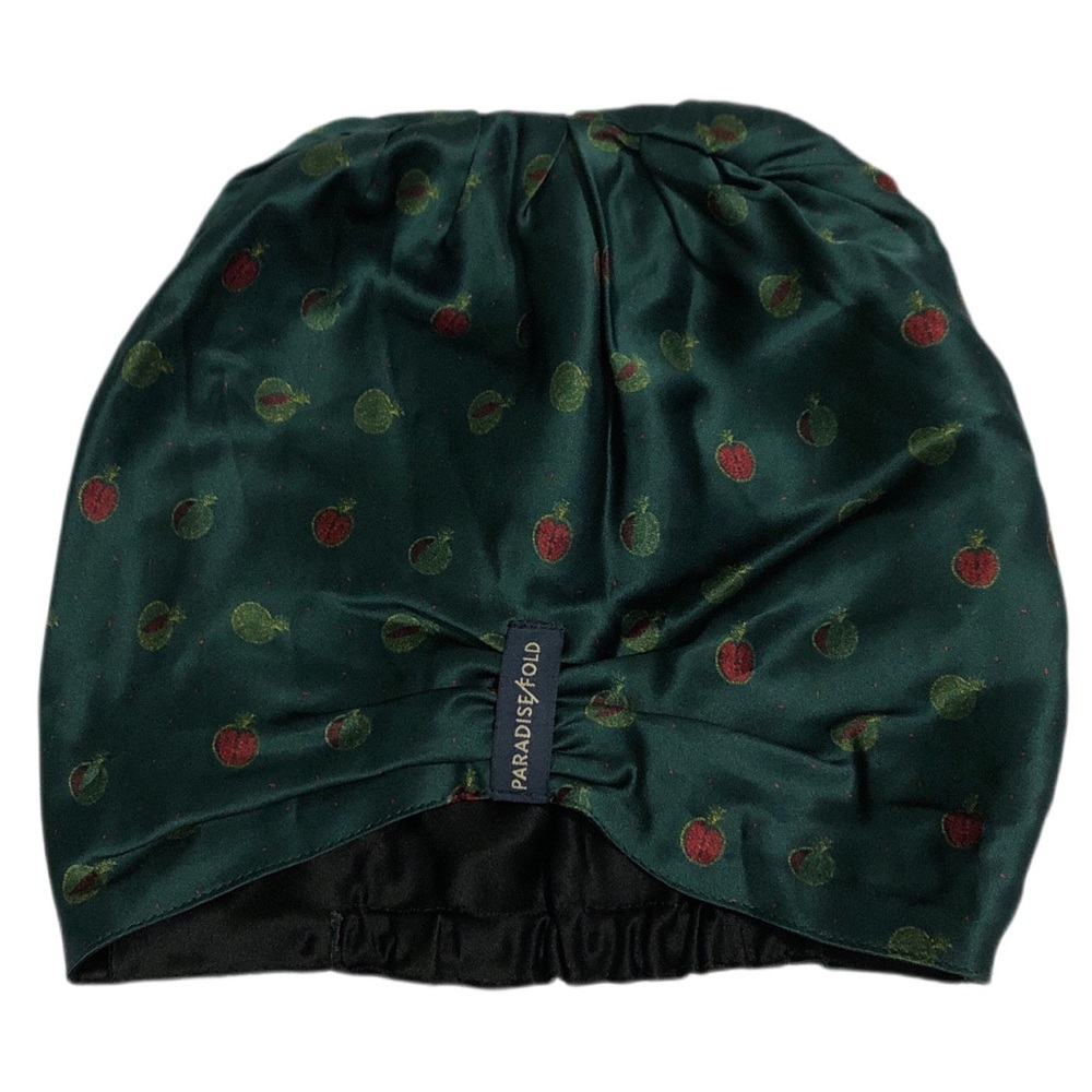 Paradise Fold Pom Pom Playful Pomegranate + Caviar Turban Hair Silk Sleep Bonnet